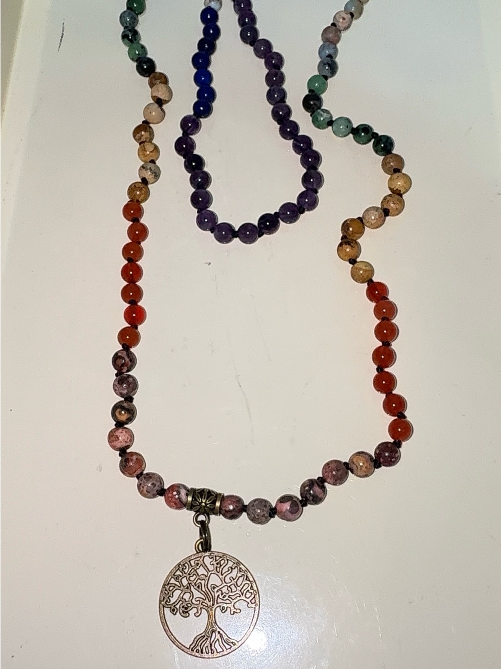 Mala Beads 7 Chakra Tree of Life Genuine Gemstone Necklace